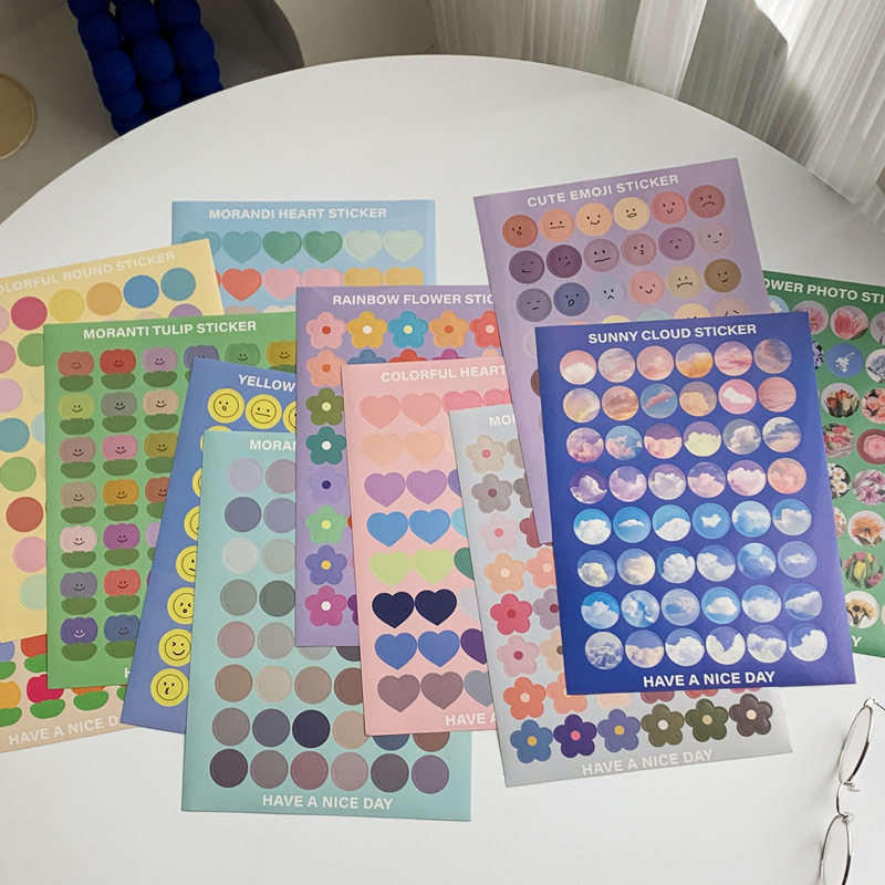 苏新皓同款彩色圆点贴纸装饰图案素材圆形标签封口照片贴手账贴纸