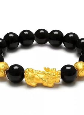 合金镀金貔貅精美情侣款手链男女款仿黄金手串 佛珠首饰礼物批发