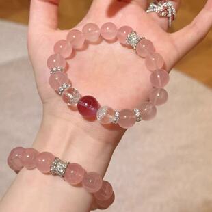 天然粉水晶手串紫水晶手链桃花人缘水晶手串闺蜜款送女友女生礼物