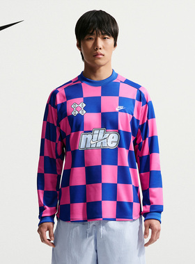 NIKE耐克夏季新款男子棋盘格宽松提花运动长袖针织球衣II4368-480