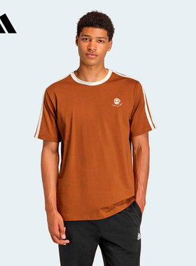 adidas阿迪达斯三条纹舒适棉质针织T恤2026夏男休闲短袖 JZ5070