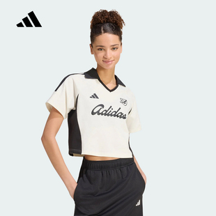 adidas阿迪达斯2026秋女翻领休闲POLO衫复古短款短袖T恤 KT2784