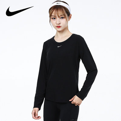 NIKE耐克长袖T恤女装2023春季新款运动服黑色圆领上衣DD0621-010