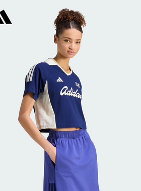 adidas阿迪达斯2026秋女翻领休闲POLO衫复古短款短袖T恤 KT2785