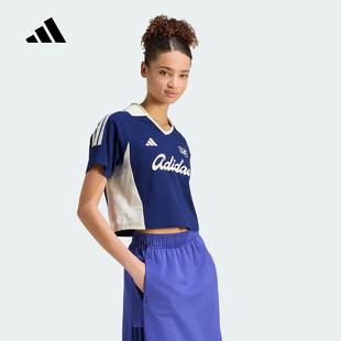 adidas阿迪达斯2026秋女翻领休闲POLO衫复古短款短袖T恤 KT2785