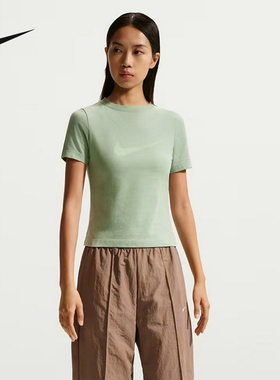 NIKE耐克女装T恤短T绿色夏季新款露腰运动休闲短袖T恤IO1517-006