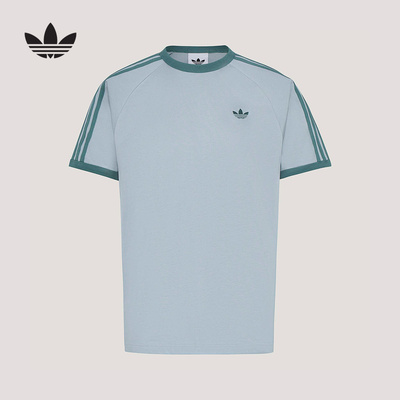 adidas阿迪达斯三叶草经典半截袖2026春男三条纹短袖T恤 KG6322
