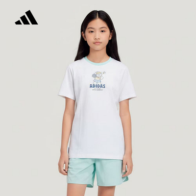 adidas阿迪达斯2026夏女小童卡通印花运动休闲短袖短裤套装KH0245