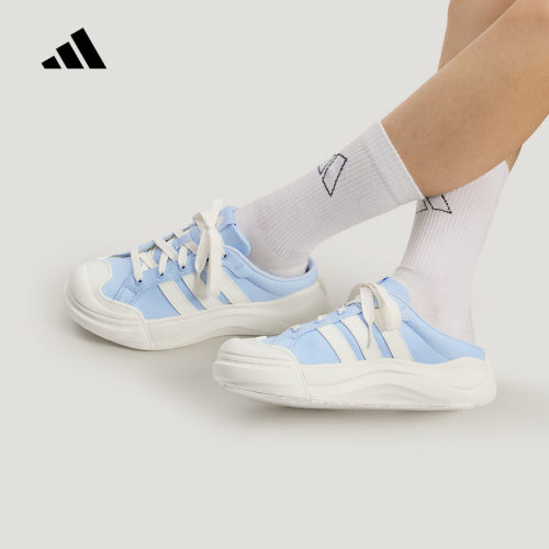 adidas阿迪达斯秋季女大头鞋缓震回弹厚底休闲半拖穆勒鞋 LA4476