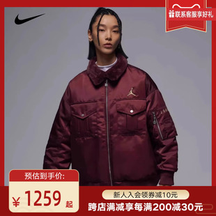 NIKE耐克外套女龙年新年款翻领刺绣红色飞行员夹克棉服FZ6449-619