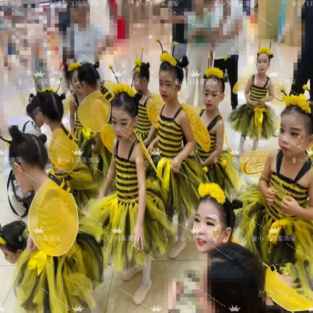 新款小蜜蜂六—儿童演出服幼儿公主蓬蓬纱裙萤火虫舞蹈蝴蝶表演服
