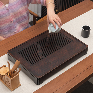 祥福龙马现代简约高端竹制家用储水干泡台茶台托盘茶海茶几茶盘