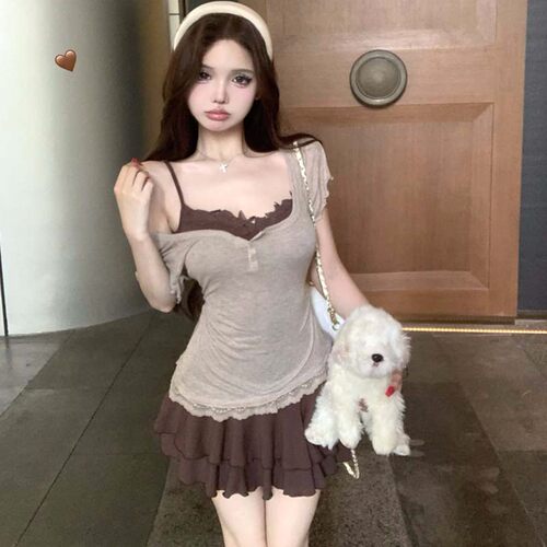 辣妹设计感蕾丝拼接吊带连衣裙女
