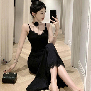 气质收腰显身材包臀长裙 新款 法式 蕾丝花边不规则吊带连衣裙女夏季