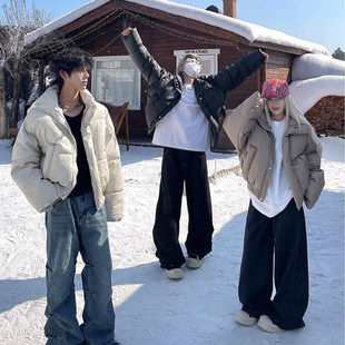 黑色短款羽绒棉服男冬季加厚保暖夹棉棉衣cleanfit美式立领面包服