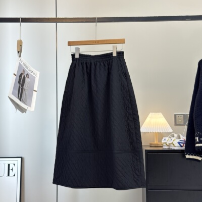 大厂订单！法式赫本风~松紧高腰夹棉绒里休闲花苞裙中长半身裙冬