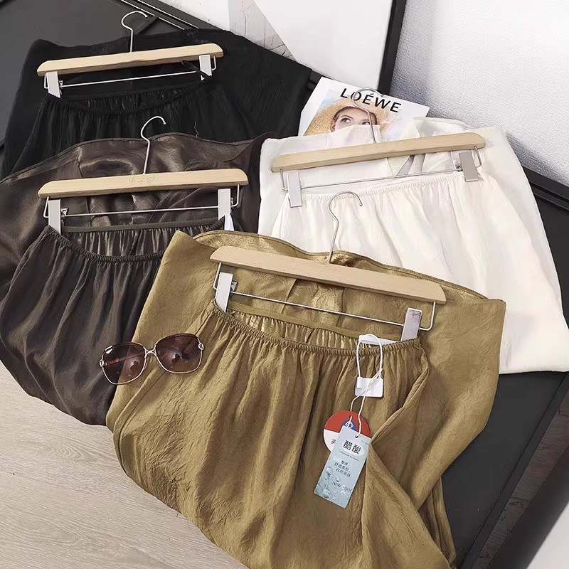 篙端品质！垂感醋酸缎面优雅气质松紧腰开叉中长款直筒半身裙女夏