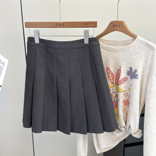 格雷系穿搭！M风~极简百搭气质小个子百褶裙A字羊毛秋冬半身裙女