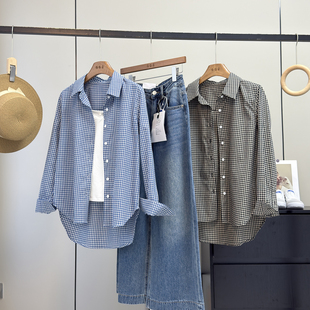 知识分子风！小禾早秋亲肤纯棉高端格纹长袖衬衫休闲翻领衬衣女