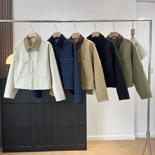 大厂订单！巴恩风撞色复工撞色灯芯绒翻领工装夹克短款外套女