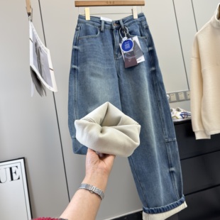 大厂订单！复古高腰弯刀裤加绒加厚保暖阔腿窄版镰刀裤冬季牛仔裤