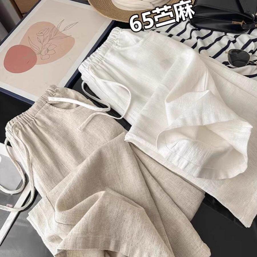 柔软水洗苎麻松弛感休闲阔腿裤