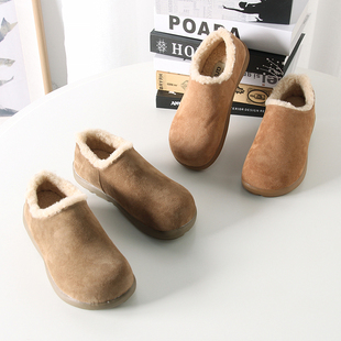 女 加绒保暖平底一脚蹬棉鞋 出K单 2024秋冬磨砂真皮勃肯鞋