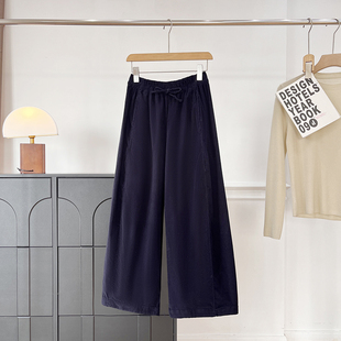 北欧极简风！木巨890~春季松紧高腰灯芯绒直筒窄版宽松休闲阔腿裤