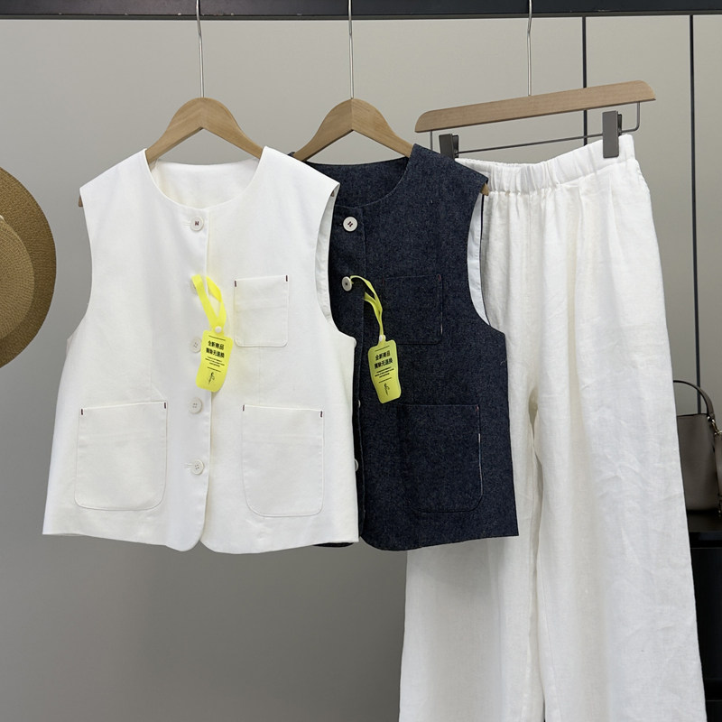 高品质牛货！知识分子马甲~定制麻料复古圆领春夏叠穿马夹背心女