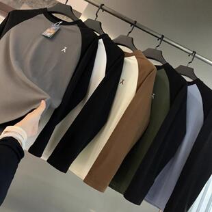 长袖 渠道好货 撞色拼接双面德绒保暖打底衫 男女同款 T恤 设计师线