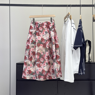 油画风蔷薇印花半身裙！优雅复古时髦洋气显瘦中长款A版伞裙