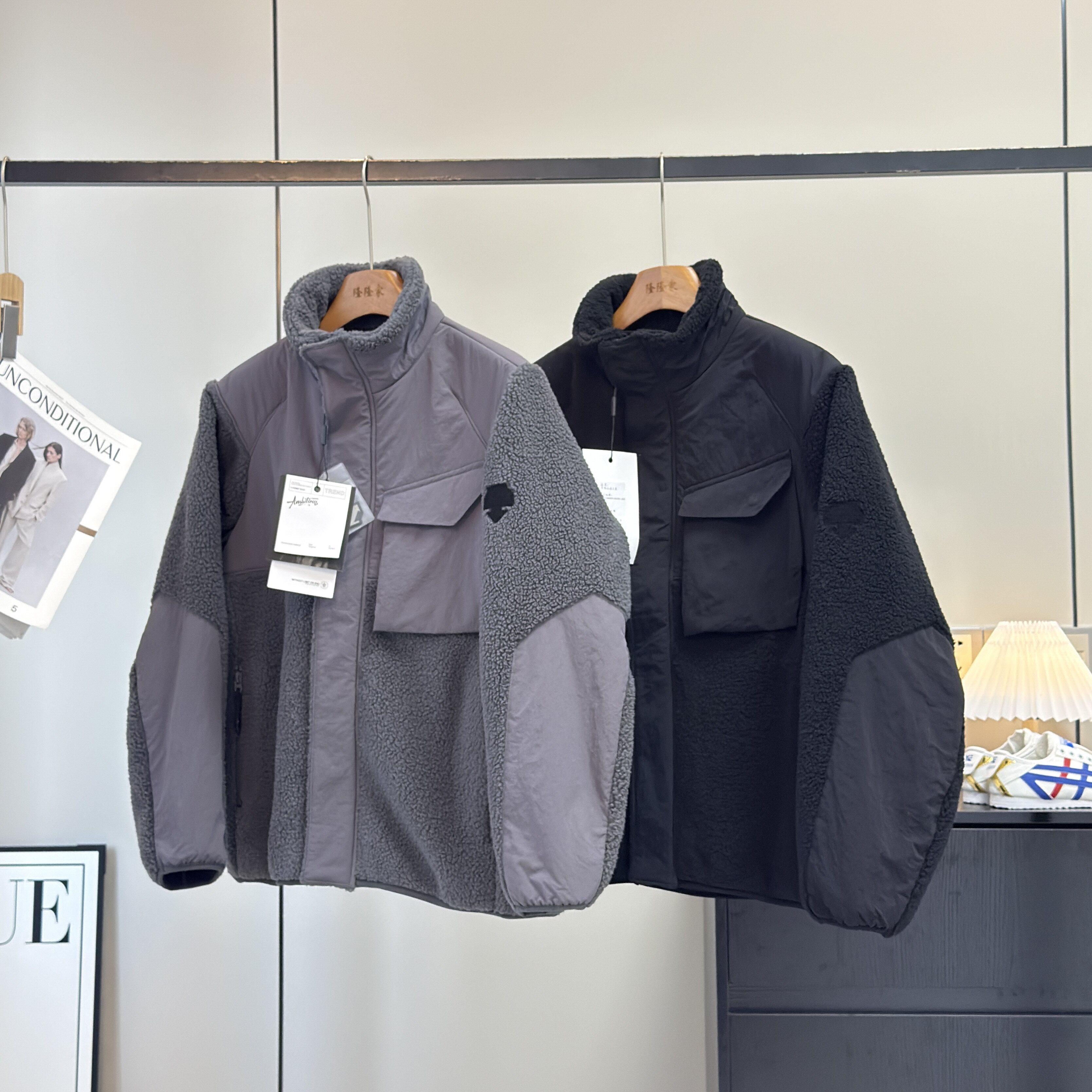 大厂订单！男女款户外山系撞色摇粒绒拼接仿羊羔毛保暖夹克短外套