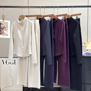 休闲瑜伽两件套装 LU风 高腰运动阔腿裤 立领空气层小蛮腰外套 修身