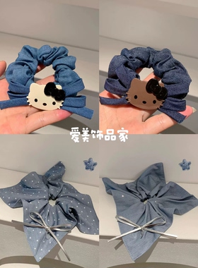 爱美饰品家新款韩版ins星星复古牛仔方形大肠发圈布艺头饰大肠圈