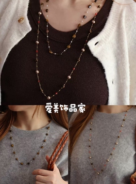 爱美饰品家保真天然虎眼石美拉德多种戴法高级感毛衣链锁骨链项链