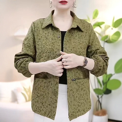 时尚提花短款外套女中老年妈妈装棒球服春秋纯色减龄显瘦夹克衫