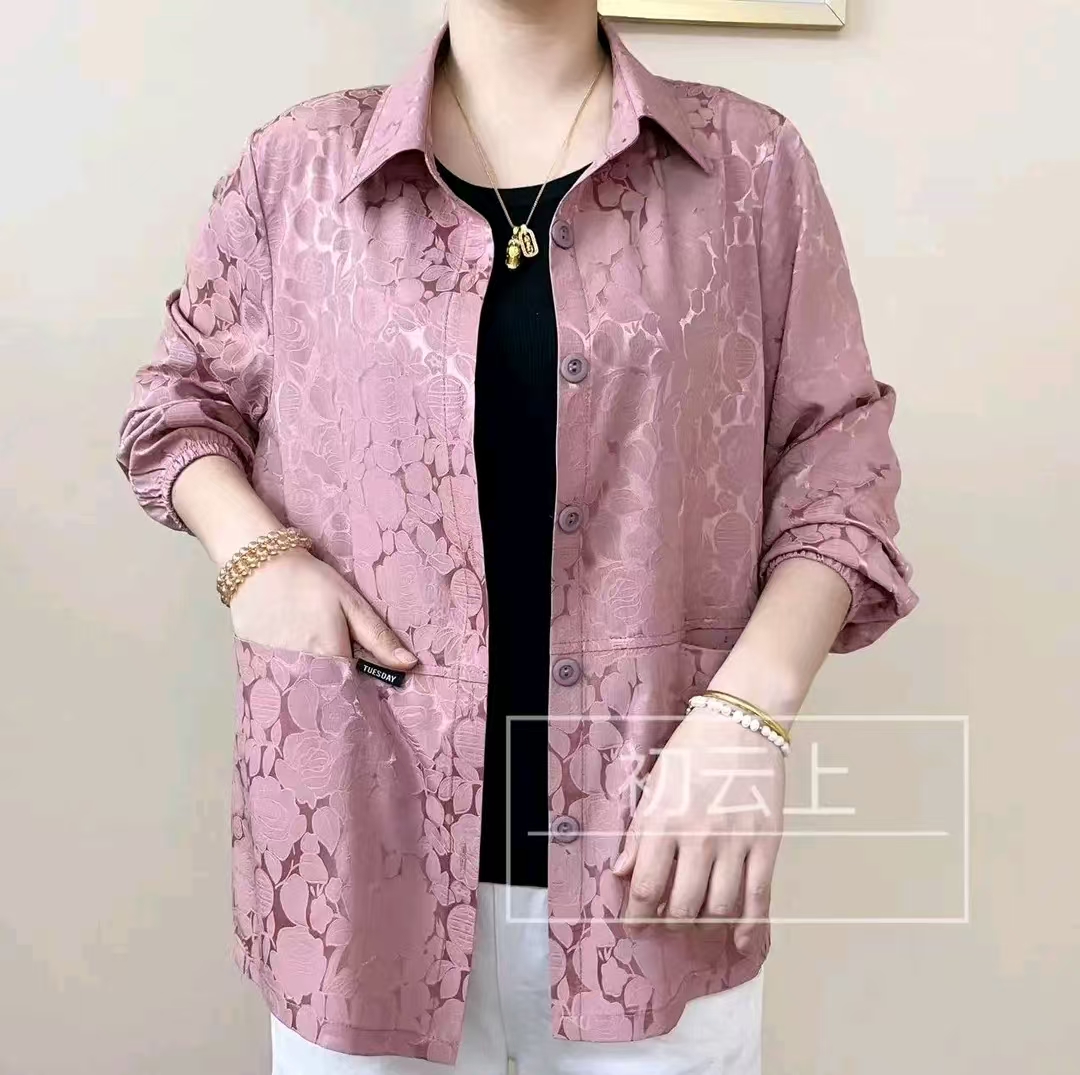 洋气提花薄款衬衫外套女夏季新款妈妈装休闲减龄显瘦遮肉上衣