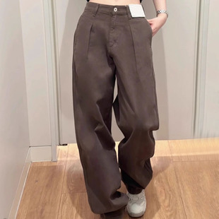 休闲裤 仇仇家 慵懒风复古打褶宽腿显腿长牛仔裤 女装 471631 秋季