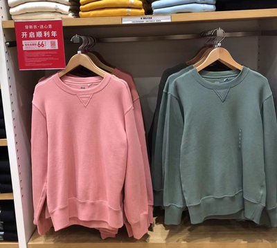 试衣间！春秋新款情侣装百搭纯色休闲圆领长袖运动衫卫衣444966