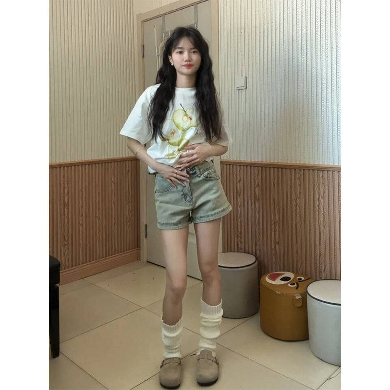 美式复古浅色高腰牛仔短裤女2026夏季新款小个子甜辣包臀a字热裤