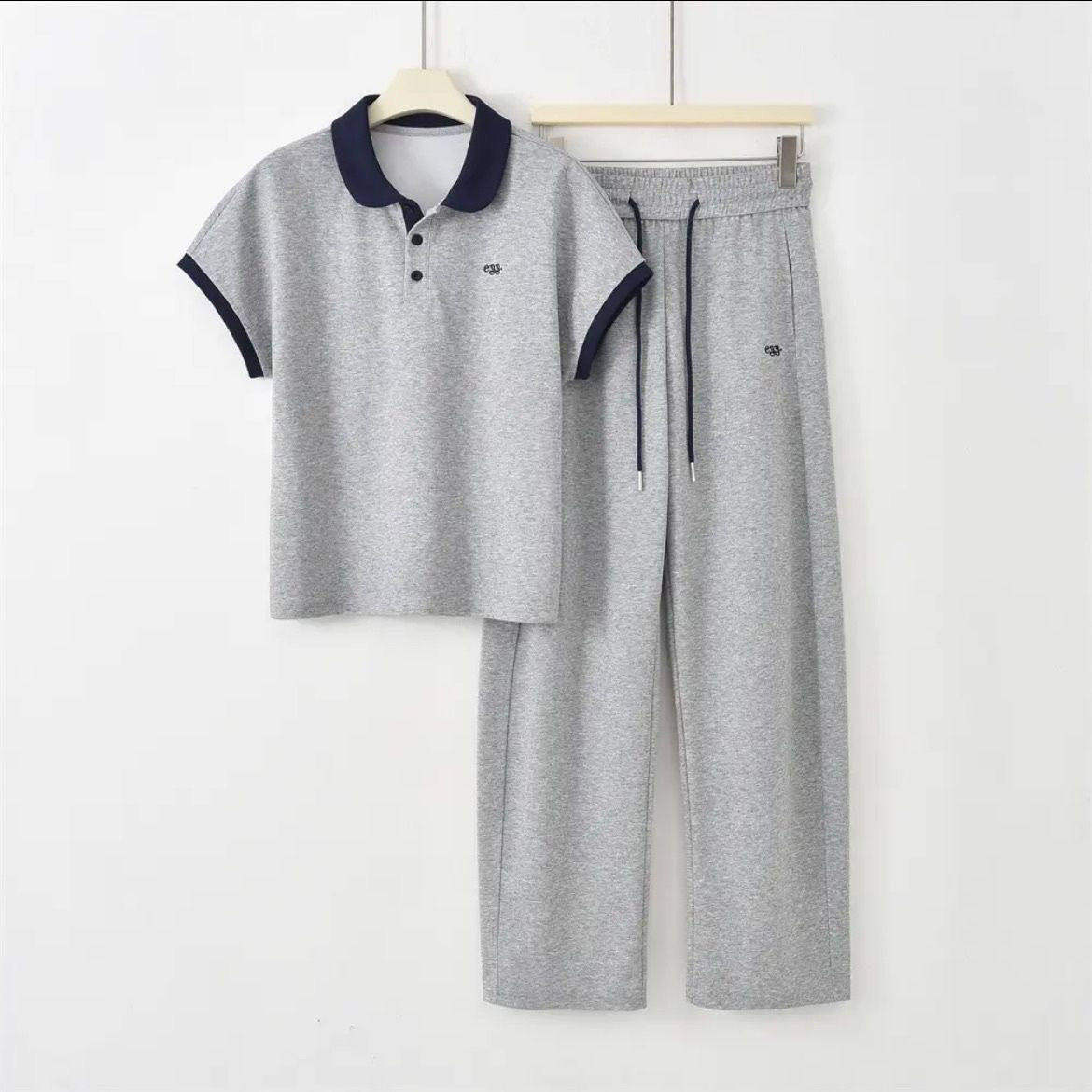 100%纯棉时尚运动套装女夏季新款减龄百搭娃娃领短袖休闲裤两件套