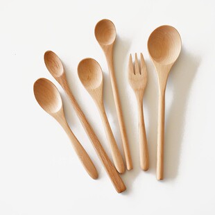 日式小木勺子长柄搅拌勺蜂蜜勺奶粉勺汤大勺抹刀家用儿童吃饭韩式