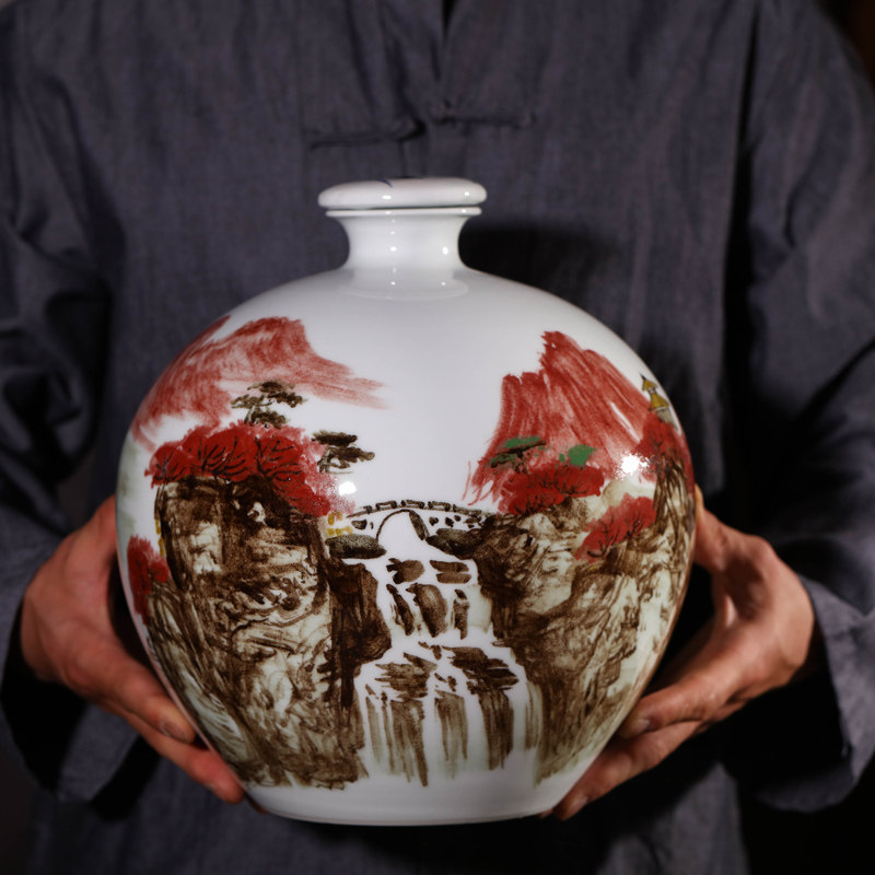 景德镇陶瓷泡酒瓶手绘青花瓷酒坛酒具3斤5斤10斤家用密封酒缸酒灌