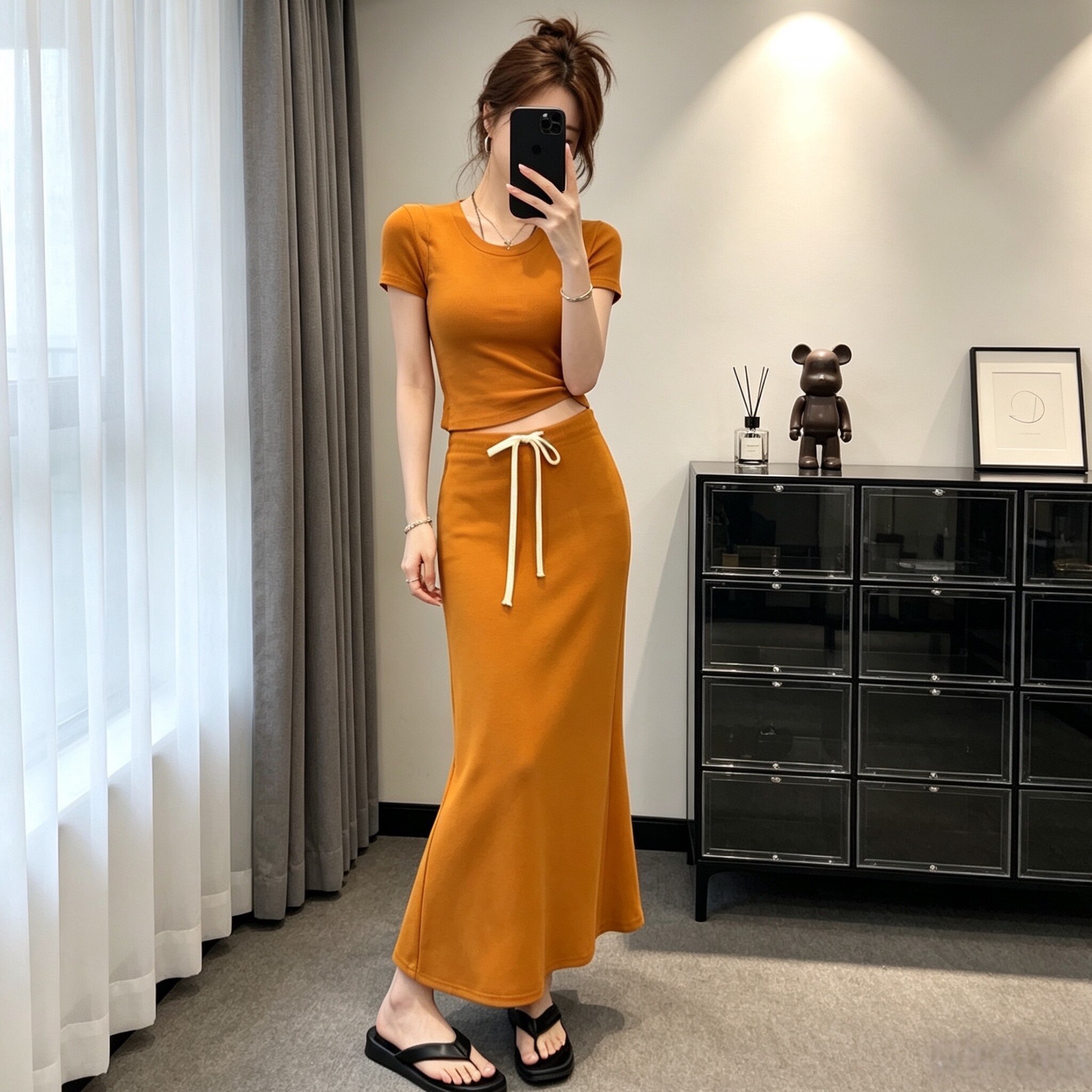 小香风慵懒气质休闲显瘦修身短袖高腰名媛半身裙减龄纯色新款套装