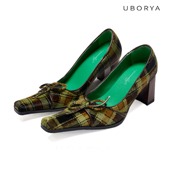 英伦风绿格纹小众马毛异型方头鞋 UBORYA设计师品牌 西游妖魔
