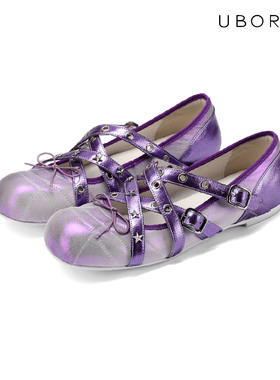 UBORYA设计师原创休闲芭蕾鞋平底女幻彩羊皮小众秀场仙女纯欲圆头