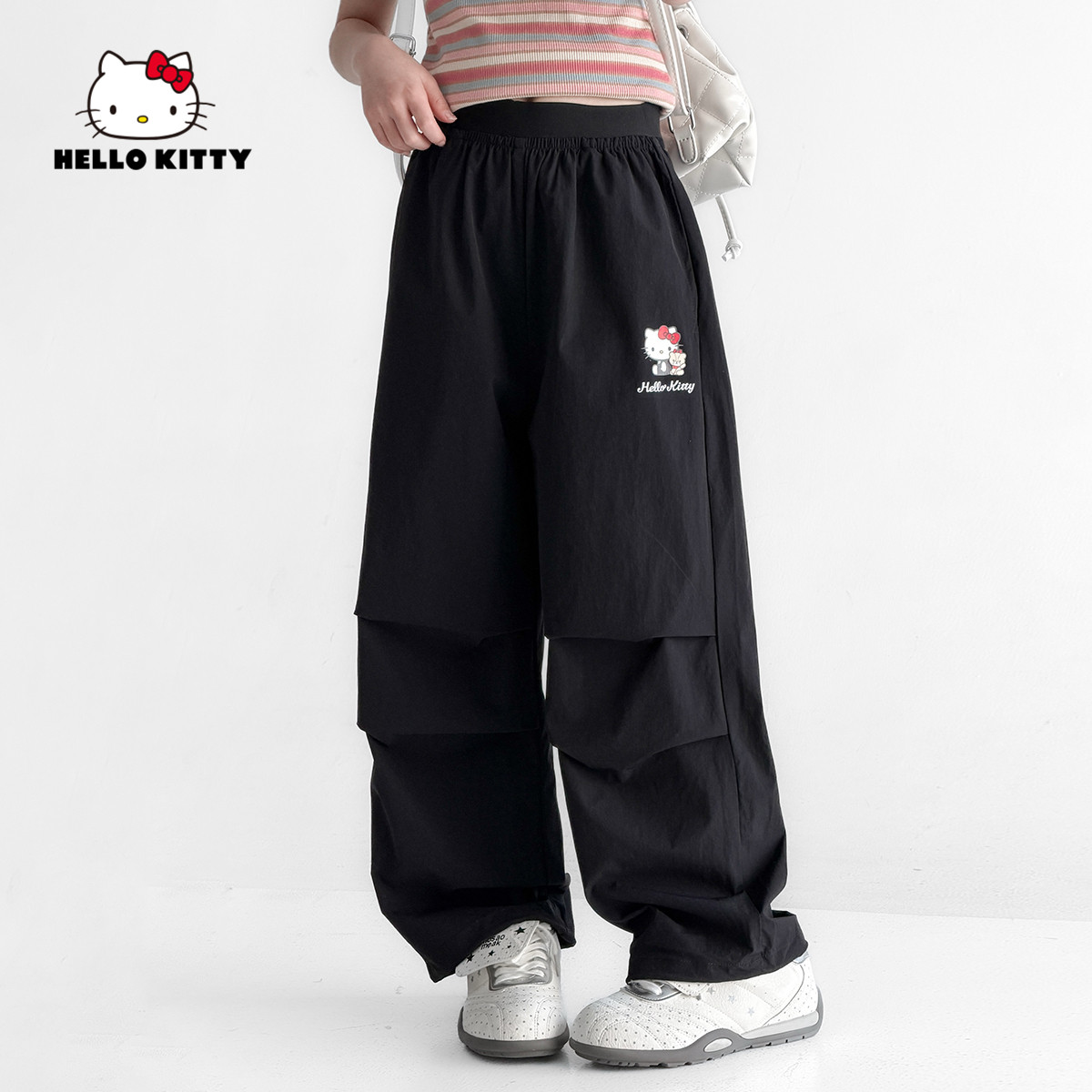 HelloKitty女童速干裤工装阔腿裤子宽松夏季轻薄透气抽褶女童伞裤