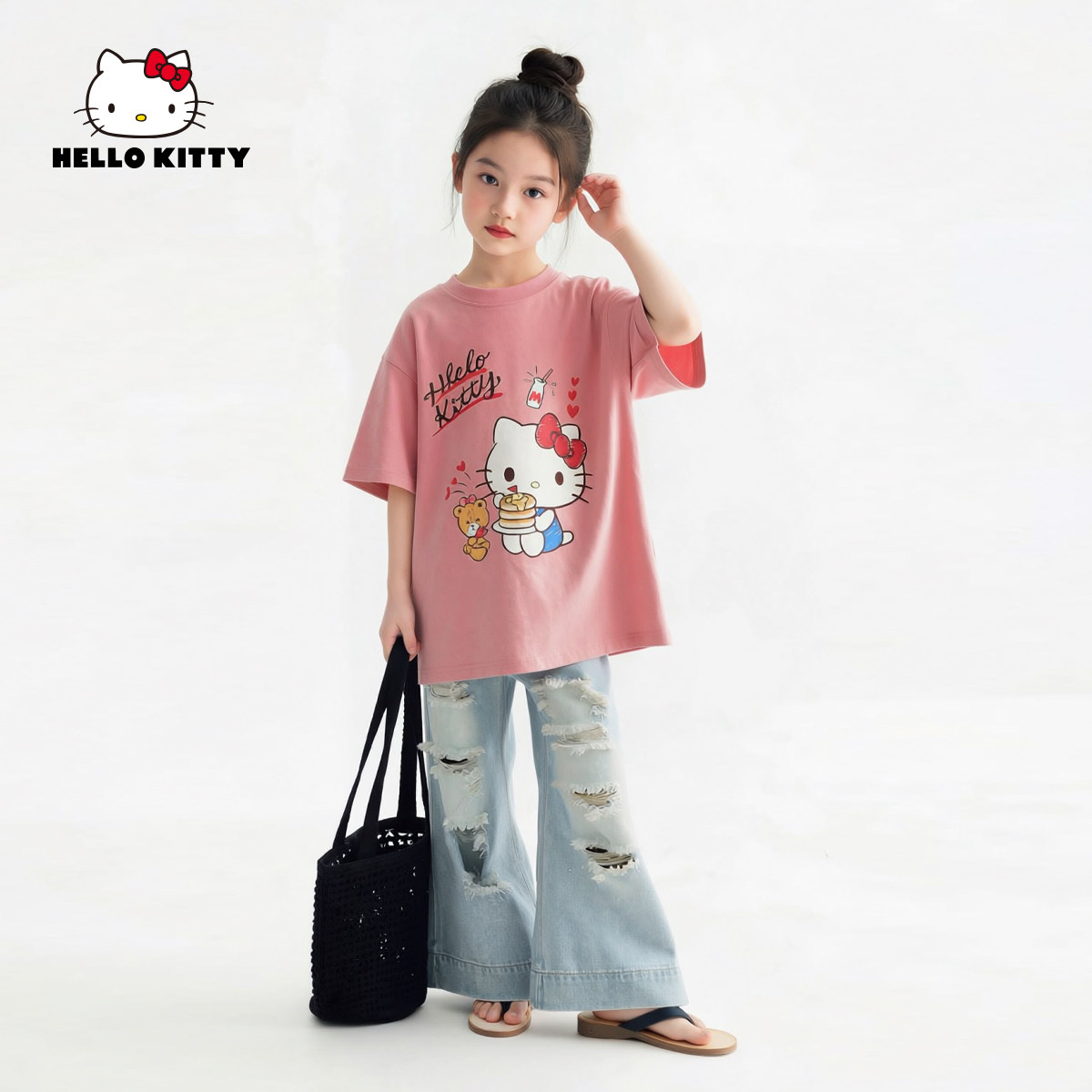 女童纯棉短袖t恤2026新款大童夏季半袖HelloKitty凯蒂猫儿童夏装