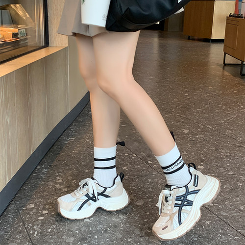 YOUNGER LURE2025年新款秋季银色灰色小个子女生内增高厚底老爹鞋