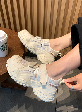 YOUNGER LURE女款夏季2025新款户外运动休闲透气厚底魔术贴凉鞋